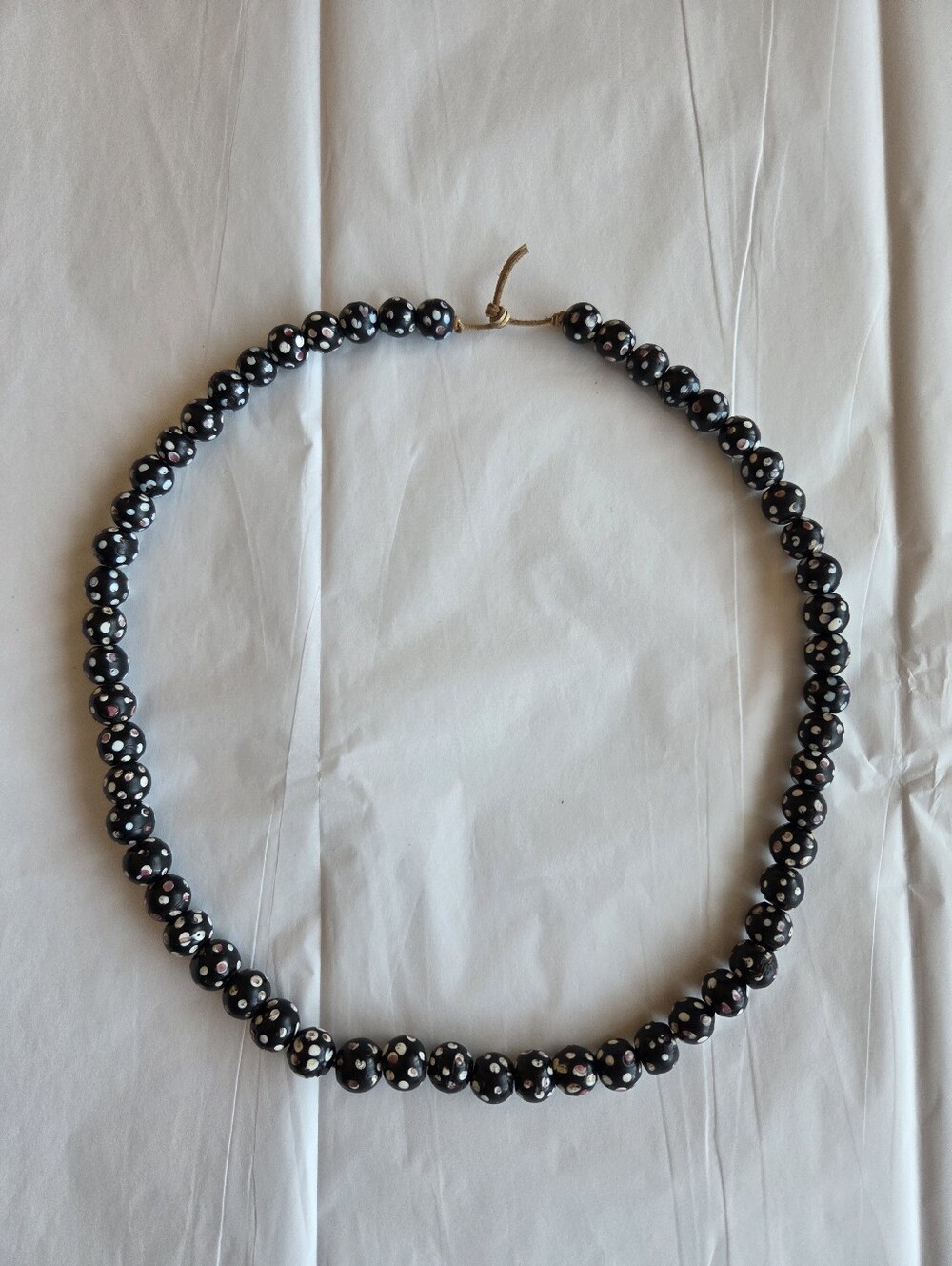Venetian Skunk Eye Glass Trading Beads Necklace, Black/White/Multi, Antique